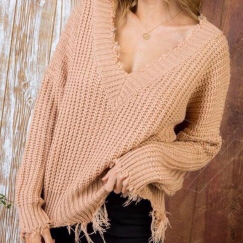 Tan Distressed Sweater